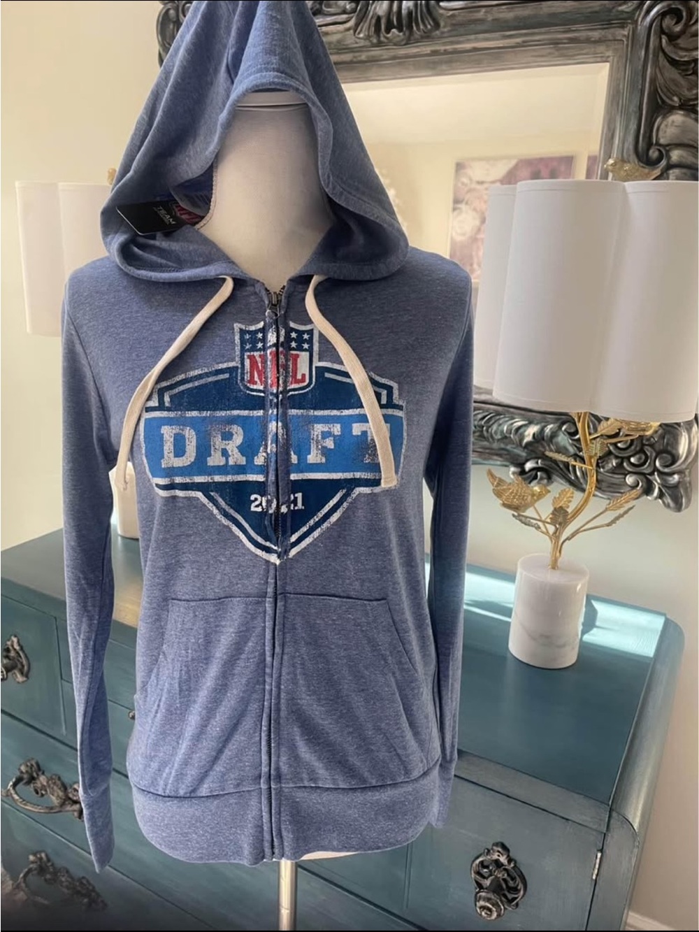 NFL Alyssa Milano’s NFL Draft Women’s Sz Sm Blue Hooded Zip Up 2021 New w/tags